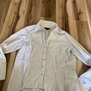 Ashley Stewart Womens Black White Long Sleeve Button Top Large